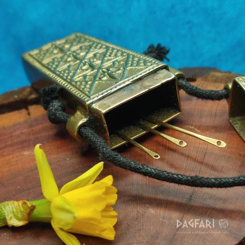 Brass NEEDLE CASE Fleur-de-lis - metal SEWING PIN BOX case for needles and pins, High Middle Ages replica