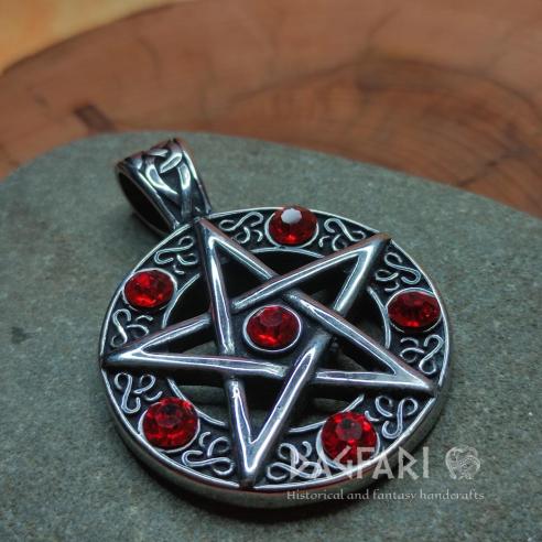 Magická ochrana Bílá magie PENTAGRAM, červené zirkony