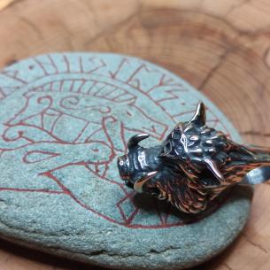Amulett Schwein HOGFATHER - Talisman Wildschweinkopf mit Hauern und Dreizack 2
