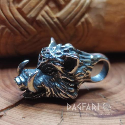 Amulet pig HOGFATHER - talisman boar head with tusks and trident