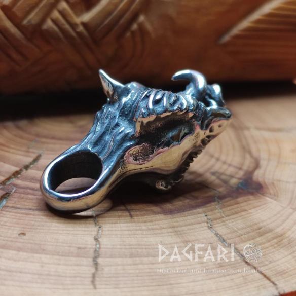 Amulet pig HOGFATHER - talisman boar head with tusks and trident