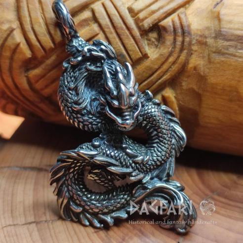 CHINESE DRAGON - double-sided decorated pendant with fire dragon