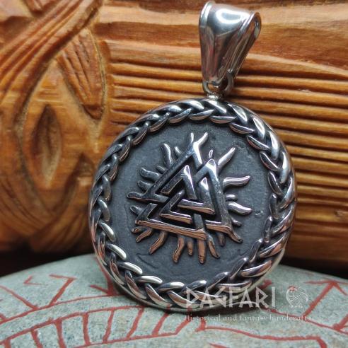 Oboustranný talisman ODIN S HAVRANY A VALKNUT - chirurgická ocel