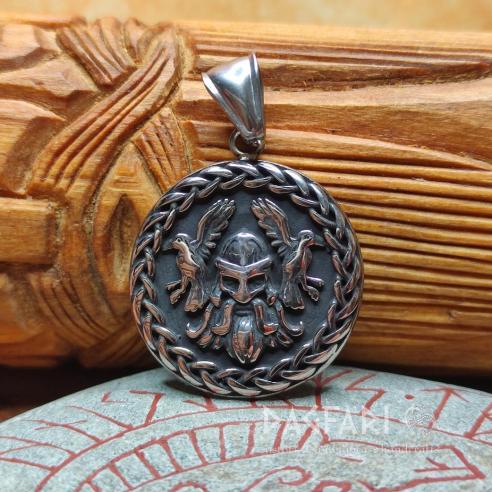 Talisman double-sided ODIN MIT RABEN UND VALKNUT - Edelstahl