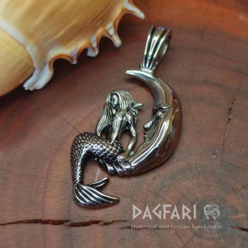 ARIEL and MOON - Protective talisman with a beautiful mermaid sitting on the moon
