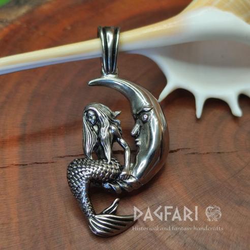 ARIEL and MOON - Protective talisman with a beautiful mermaid sitting on the moon