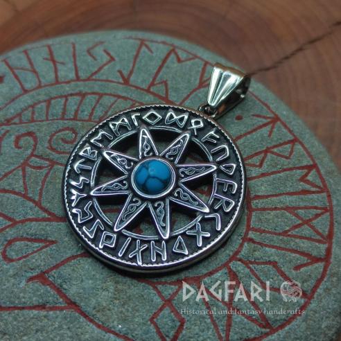 RUNE COMPASS - eight-sided rose, futhark and turquoise - travellers stone