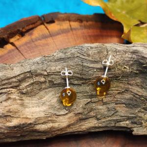 Amber earrings - round pips in caramel clear colour 2