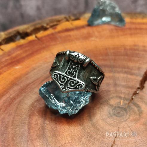 Big ring Thor's Hammer and triquetra - steel jewel