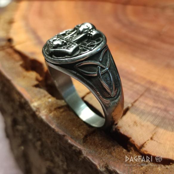 Signet ring THOR'S HAMMER and triple-unit braid