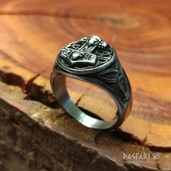Signet ring THOR'S HAMMER and triple-unit braid