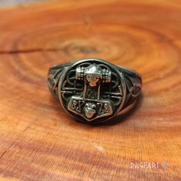 Signet ring THOR'S HAMMER and triple-unit braid