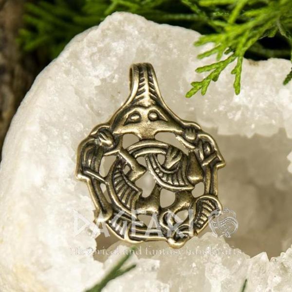 VIKING Medallion Gripping Beast Pendant Norway - Skeimo, England - Norfolk, BORRE STYLE - brass