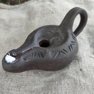 VULCANUS Handmade ceramic “Roman” oil lamp (with face) 2