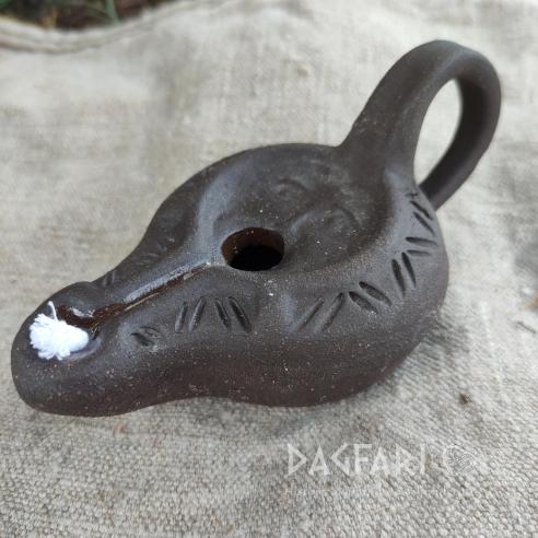 VULCANUS Keramická ručně vyrobená ,,římská" olejová lampa (i s obličejem)