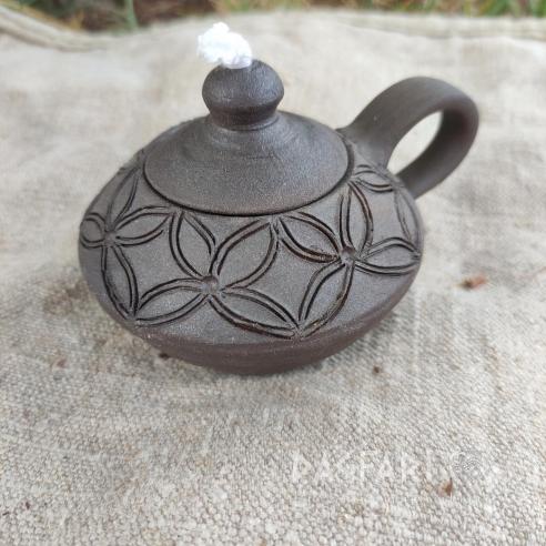 HÉSTIA Handmade ceramic oil lamp, decorated, with wick