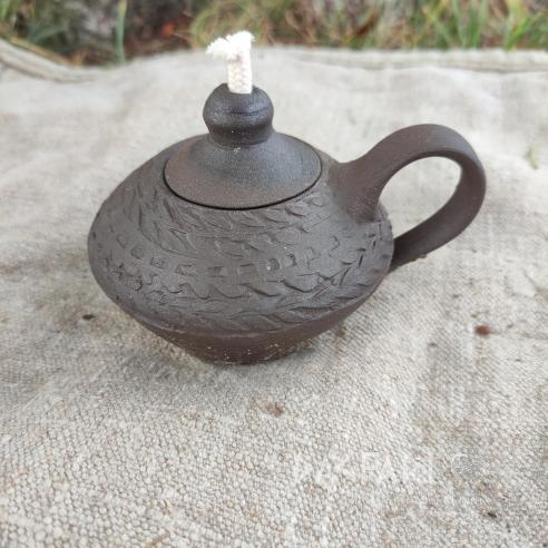HÉSTIA Handmade ceramic oil lamp, decorated, with wick