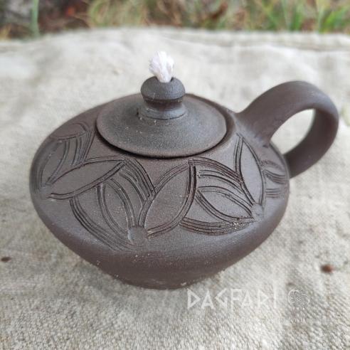 HÉSTIA Handmade ceramic oil lamp, decorated, with wick