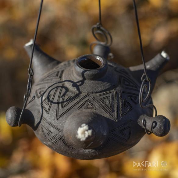 PROMÉTHEUS Large handmade ceramic lamp, decorated, 3 wicks + hanging wires