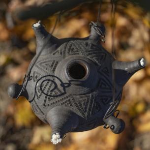 PROMÉTHEUS Large handmade ceramic lamp, decorated, 3 wicks + hanging wires