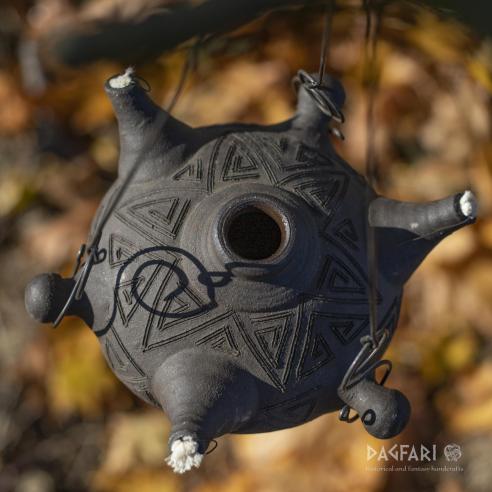 PROMÉTHEUS Large handmade ceramic lamp, decorated, 3 wicks + hanging wires