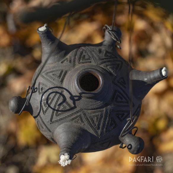 PROMÉTHEUS Large handmade ceramic lamp, decorated, 3 wicks + hanging wires