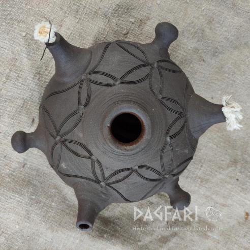 PROMÉTHEUS Large handmade ceramic lamp, decorated, 3 wicks + hanging wires