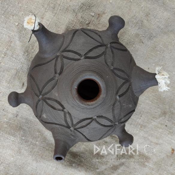 PROMÉTHEUS Large handmade ceramic lamp, decorated, 3 wicks + hanging wires