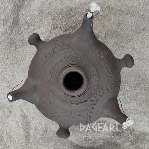 PROMÉTHEUS Large handmade ceramic lamp, decorated, 3 wicks + hanging wires