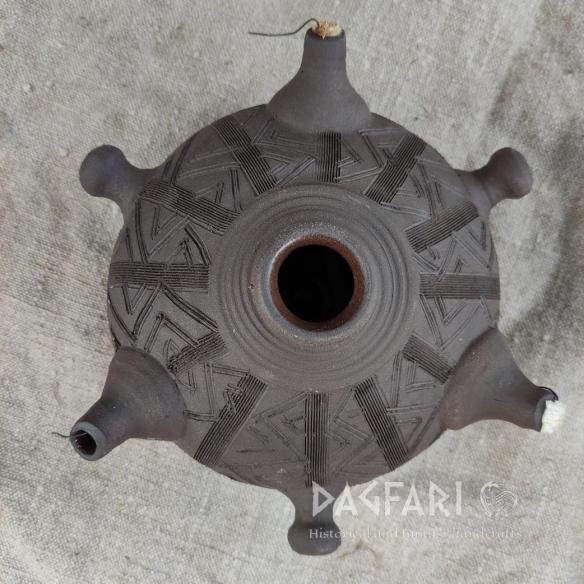 PROMÉTHEUS Large handmade ceramic lamp, decorated, 3 wicks + hanging wires