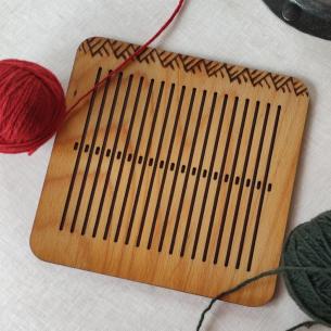 TAPE LOOM Historical craft, WOODEN ORIGINALLY DECORATED WEAVING COMB LOOM, 19 holes