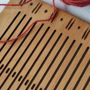 TAPE LOOM Historical craft, WOODEN ORIGINALLY DECORATED WEAVING COMB LOOM, 29 holes 2