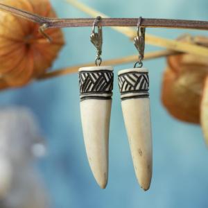 Earrings - deer antler, Tree - black