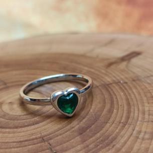 Thin steel ring - FAIRGROUND HEART - green stones in the style of a heart from a carnival 2