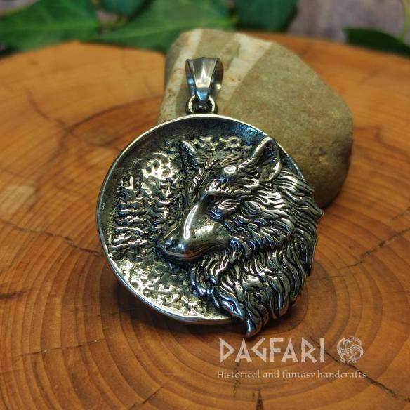 Amulet medailon VLK oboustranný - přívěsek s vlkem, ochranný vlčí talisman