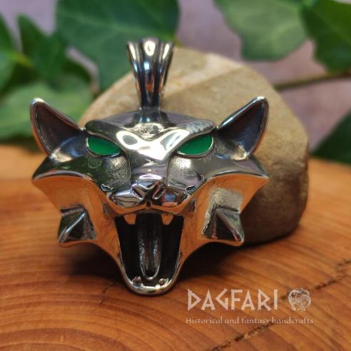 ZAKLÍNAČ - Škola kočky - tématický amulet s očima se zeleným emailem