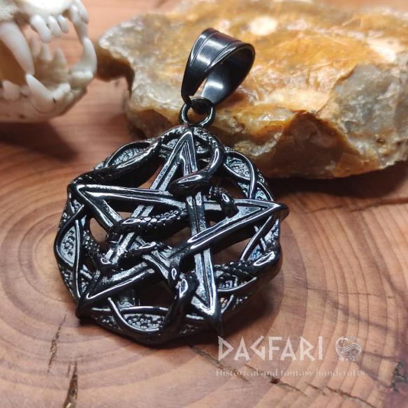Amulet Mystický černý PENTAGRAM s hadem pro čarodějky