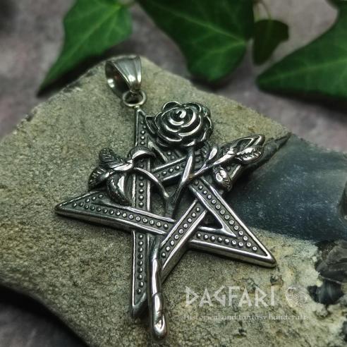 Stahlanhänger ROCKGIRL – Pentagramm und Rose für Metal-Herzen