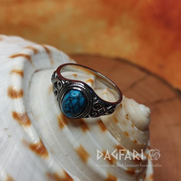 Dünner Stahlring – JUGENDSTIL-HERZ mit blauem Cabochon