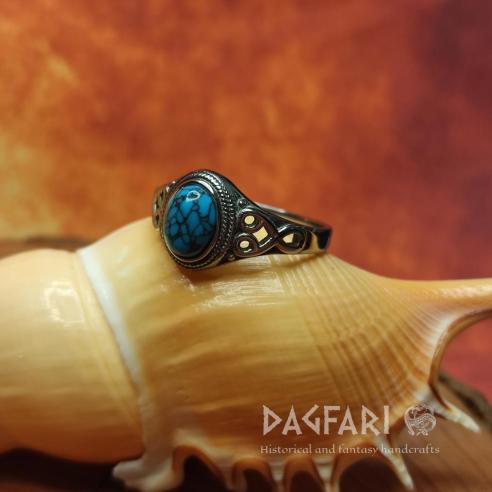 Dünner Stahlring – JUGENDSTIL-HERZ mit blauem Cabochon