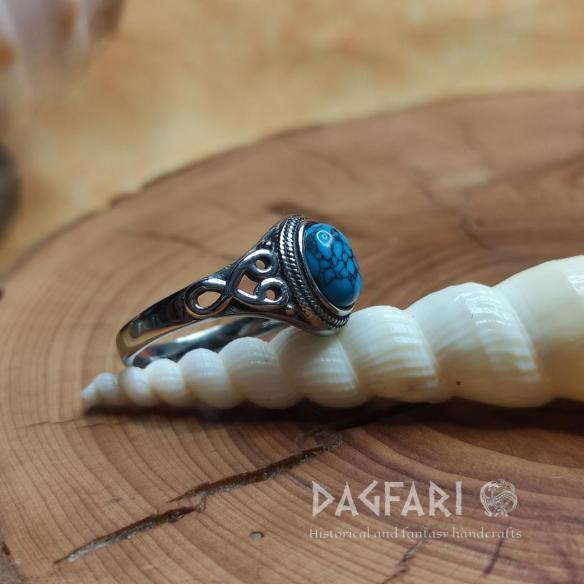 Dünner Stahlring – JUGENDSTIL-HERZ mit blauem Cabochon