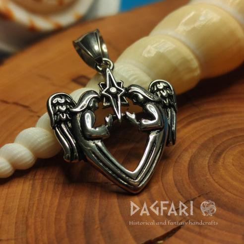 Talisman ENGELSKE LIEBE – HERZ UND STERN – Edelstahlanhänger mit Engelchen