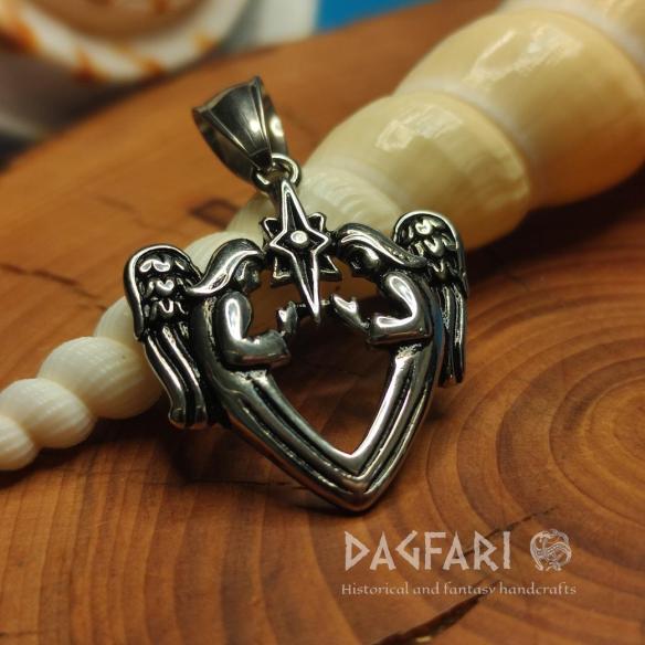 Talisman ENGELSKE LIEBE – HERZ UND STERN – Edelstahlanhänger mit Engelchen