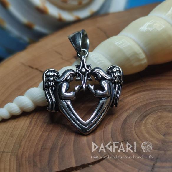 Talisman ENGELSKE LIEBE – HERZ UND STERN – Edelstahlanhänger mit Engelchen