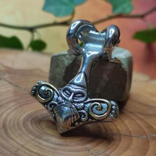 Viking přívěsek Kozlí Thorovo kladivo THOR A KOZEL, oboustranné, se zlacenými prvky symbol Odina 2