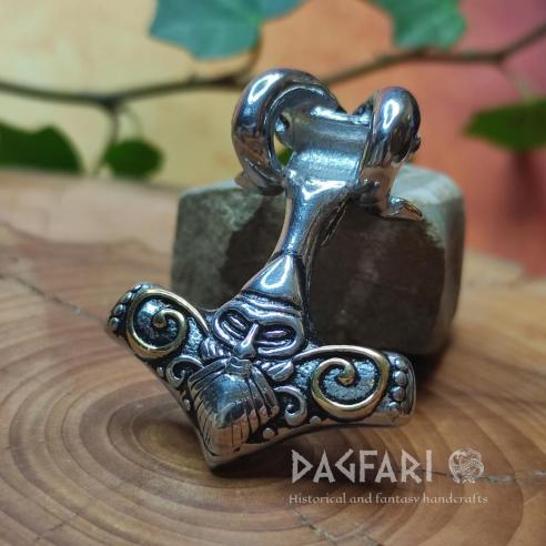 Viking přívěsek Kozlí Thorovo kladivo THOR A KOZEL, oboustranné, se zlacenými prvky symbol Odina