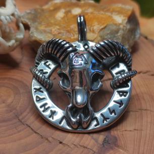 Přívěsek RUNOVÝ KRUH s kozlem, lebka a Valknut - symbol Odina