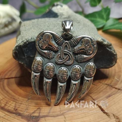 Anhänger BÄRENPFOTE MIT KRALLEN – Edelstahlmedaillon mit keltischen Flechtmustern