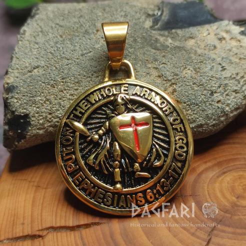 Přívěsek zlacený TEMPLÁŘSKÝ RYTÍŘ - Oblečte si celou Boží zbroj, Boží bojovníci!