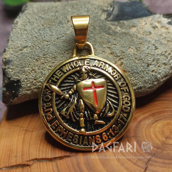 Přívěsek zlacený TEMPLÁŘSKÝ RYTÍŘ - Oblečte si celou Boží zbroj, Boží bojovníci!